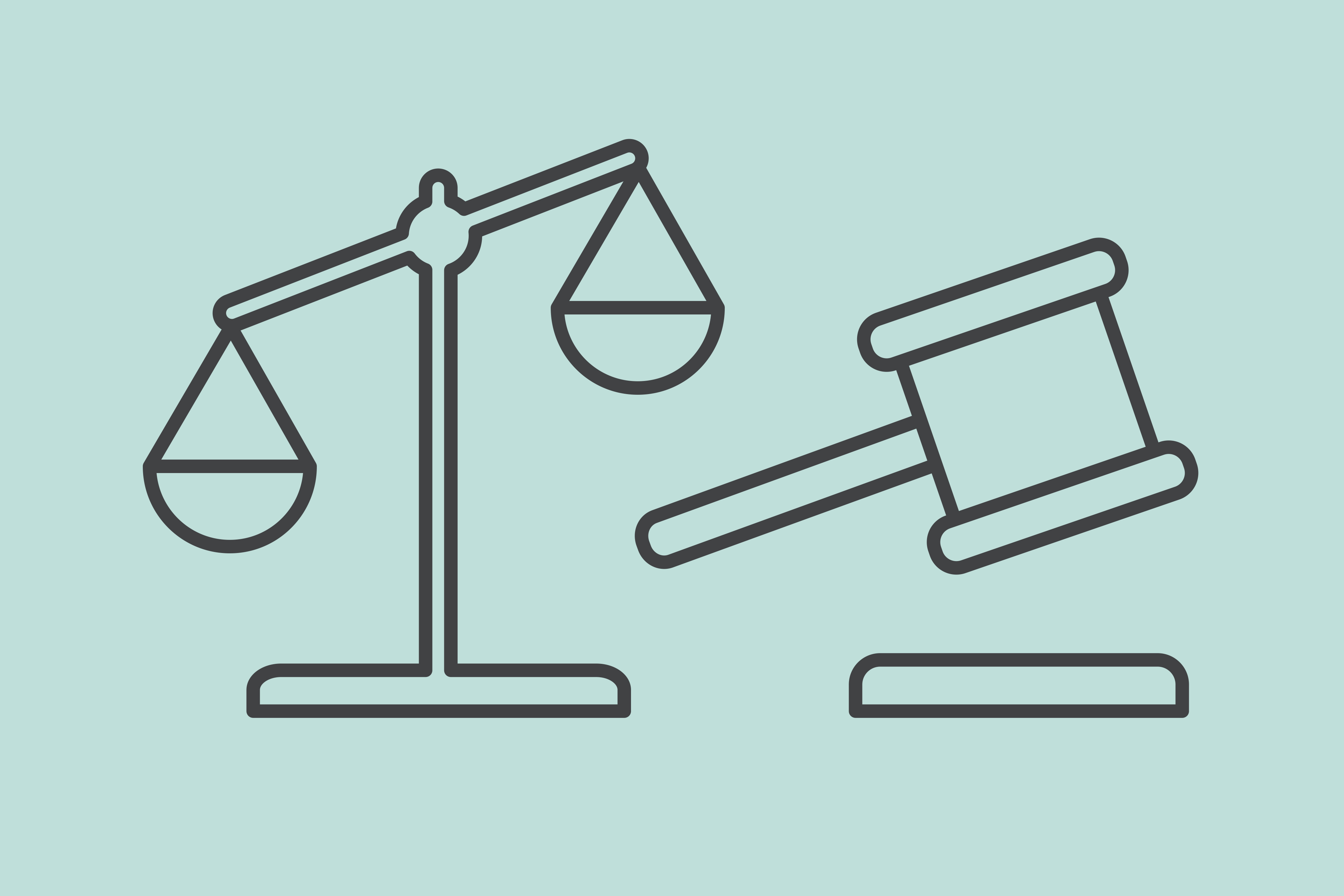 Représentation de la balance de la justice et d'un maillet de juge pour simboliser les permanences gratuites d'avocats