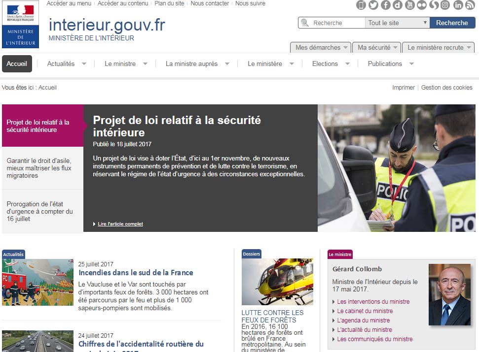 Page d'accueil du site interieur.gouv.fr