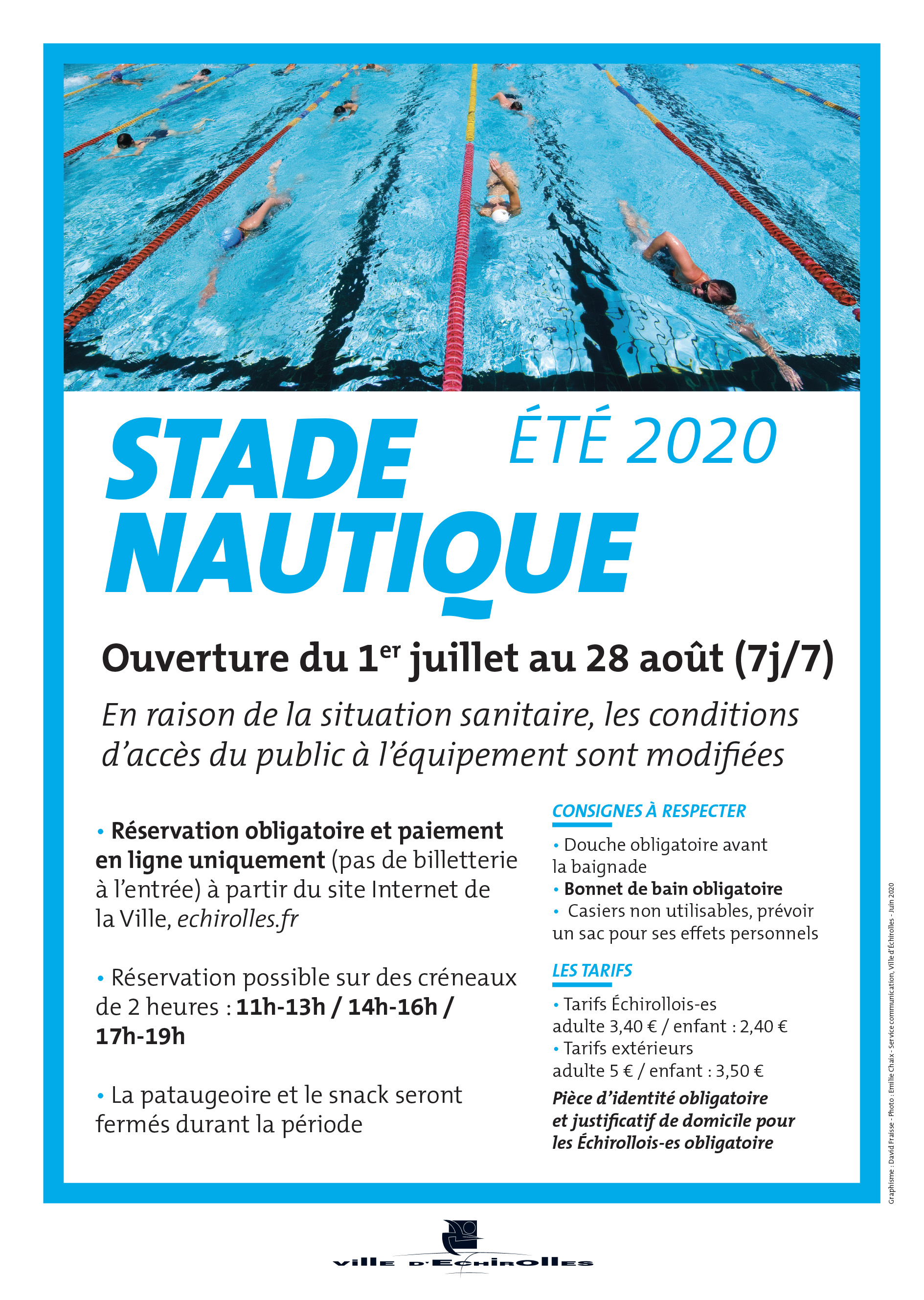 Affiche Stade nautique été 2020 Consignes pour l'ouverture du stade nautique à l'été 2020 suite à la crise sanitaire