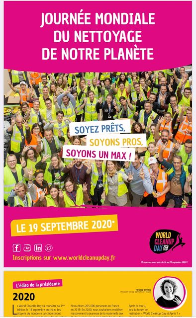 Journée mondiale du nettoyage 2020 Affiche de la Journée mondiale du nettoyage du 19 septembre 2020