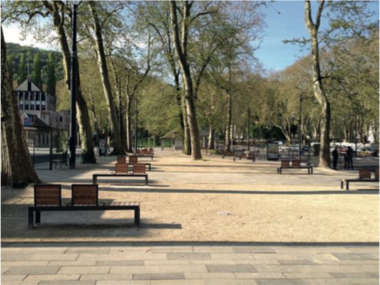 Projection de la future allée plantée pour le projet Marcel David. Des arbres ont été plantés et des bancs installés.