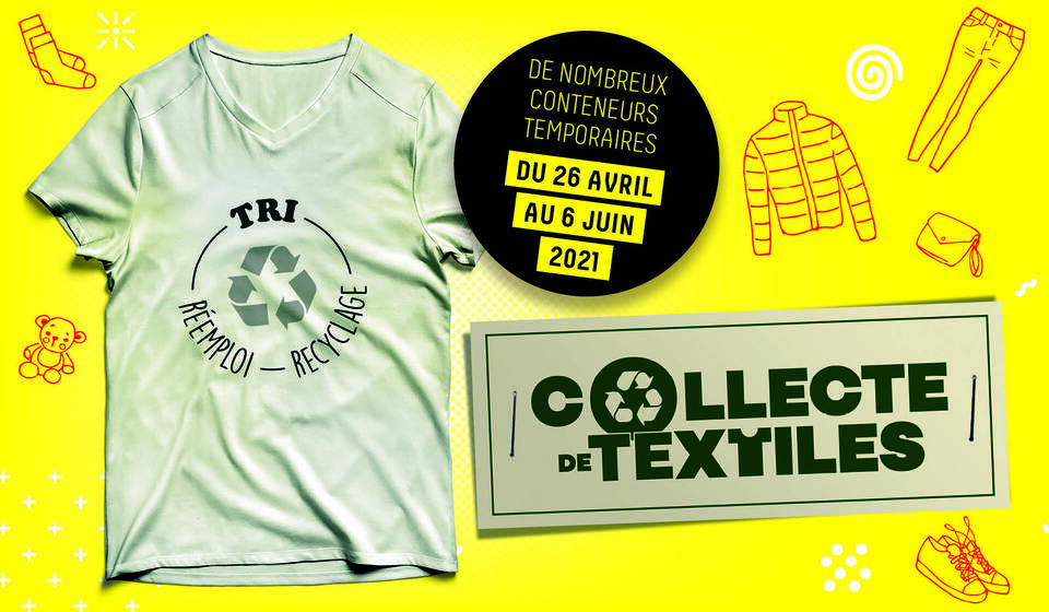 Collecte de textiles éphémère printemps 2021 Affiche annonçant la collecte de textiles du 26 avril au 6 juin 2021
