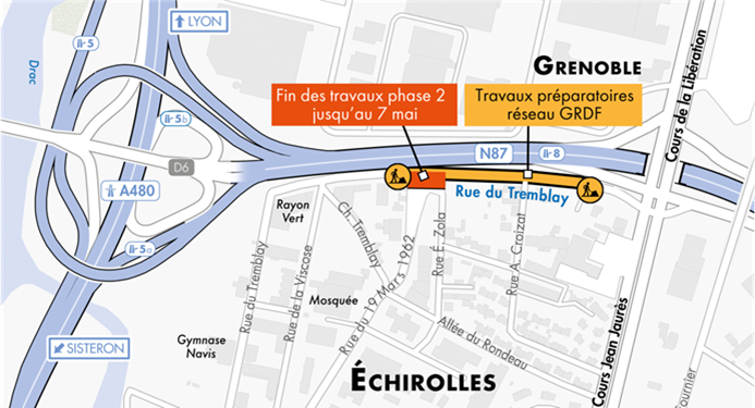 Travaux préparatoires rue du Tremblay Affiche présentant les différents travaux prévus sur l'échangeur du rondeau selon les temporalités.