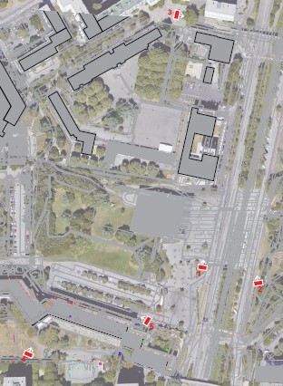 Emplacement des totems dans le quartier de La Butte. Carte géolocalisée signalant l'emplacement des totems présentant le projet de renouvellement urbain dans le quartier de La Butte.
