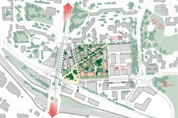 Plan masse du projet d'aménagement du secteur de la gare dans le cadre de Grandalpe