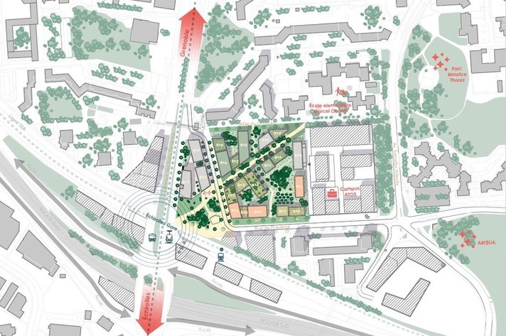 Plan masse du projet d'aménagement du secteur de la gare dans le cadre de Grandalpe Plan masse du projet d'aménagement du secteur de la gare dans le cadre de Grandalpe