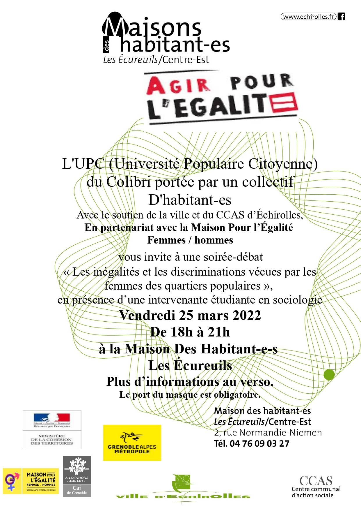Soirée-débat sur les inégalités et discriminations des femmes des quartiers populaires Flyer de présentation de l'événènement