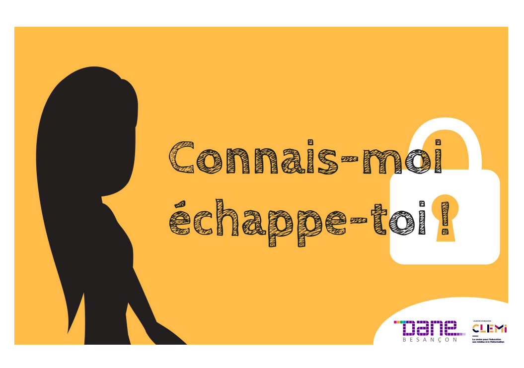 Visuel minimaliste avec titre de l'escape game et illustration d'un cadenas