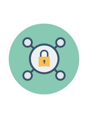 Qu'est-ce-qu'une donnée personnelle ? Pictogramme avec un cadenas et plusieurs points reliés à lui avec un fond bleu