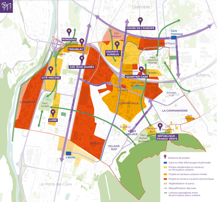Echirolles en 2035 Carte d'Echirolles avec les projets à venir pour 2035