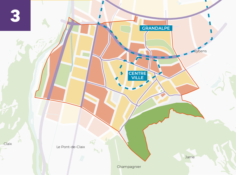 Carte de l'urbanisation d'Echirolles depuis 1990