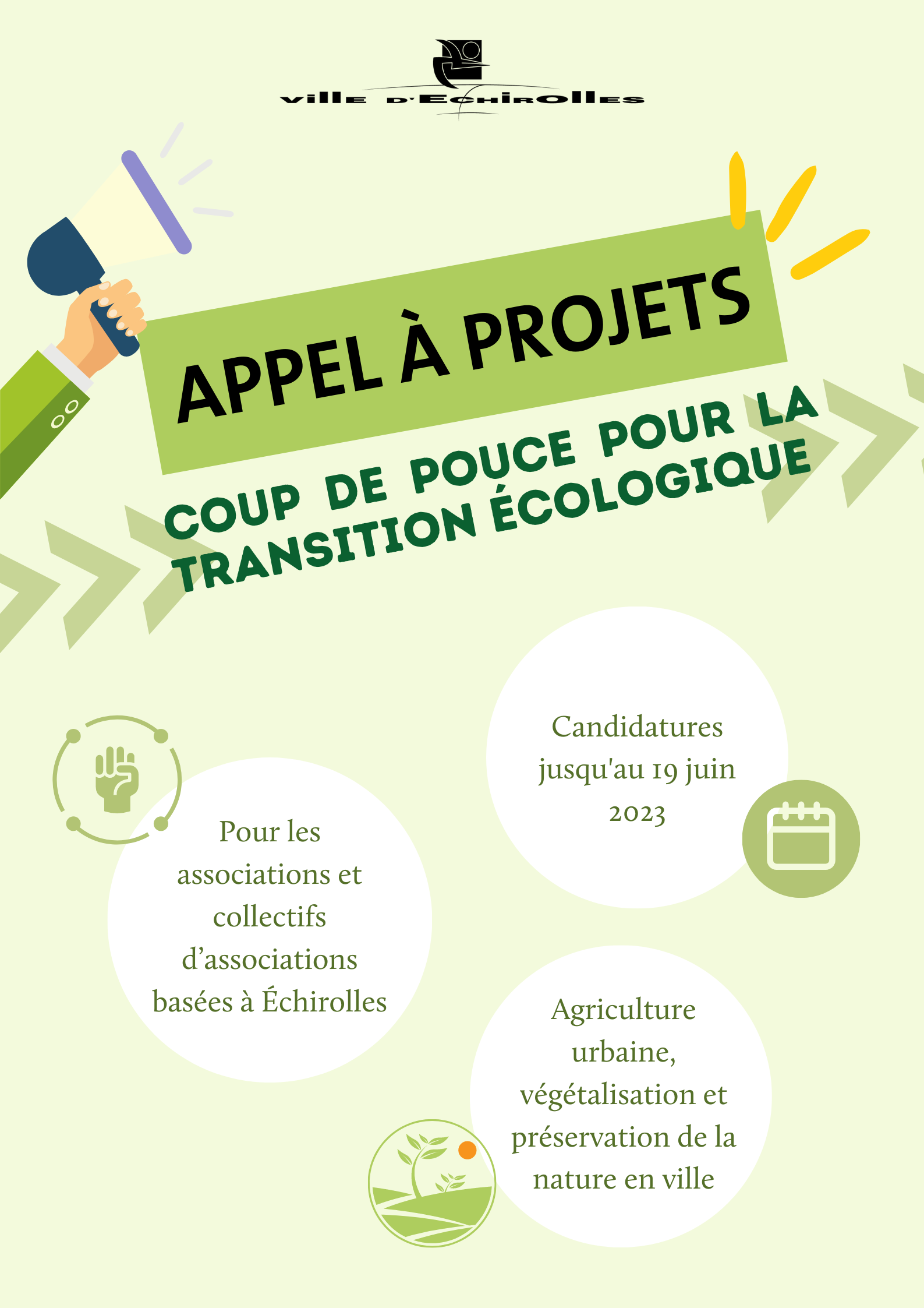 Appel à projet 2023 Développement Durable Affiche de l'appel à projets "Coup de pouce pour la transition écologique"