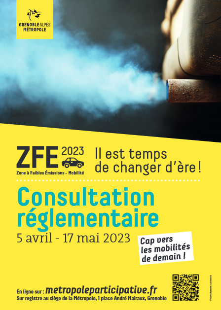 Flyer de la consultation règlementaire de la ZFE, du 5 avril au 17 mai