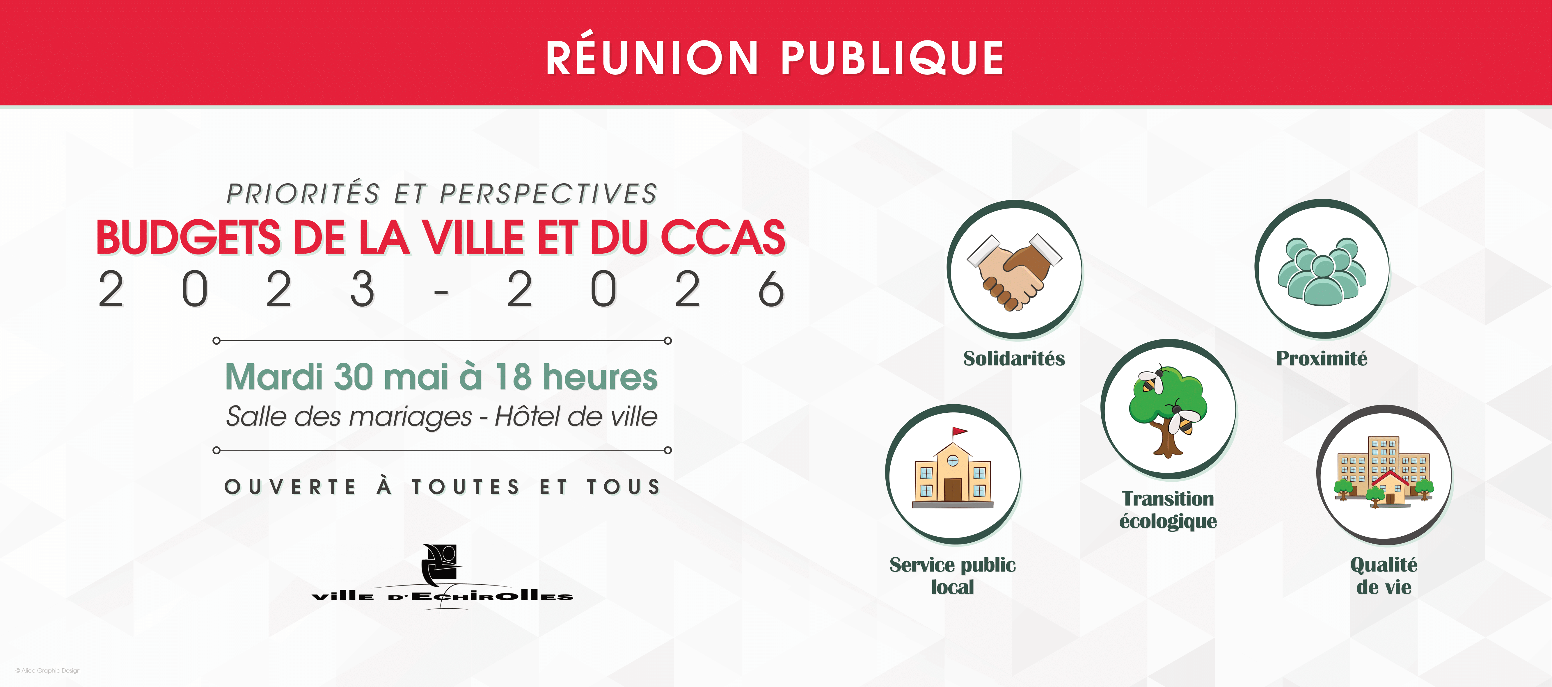 Slider d'invitation à une réunion publique sur le budget de la Ville et du CCAs jusqu'à la fin du mandat