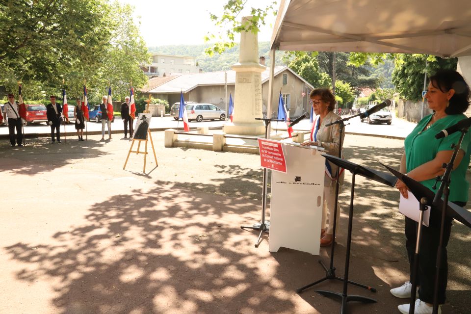 Jacqueline Madrennes, adjointe en charge du travail de mémoire, a rappelé dans son intervention les apports toujours d'actualité du CNR et de son programme des Jours heureux... 