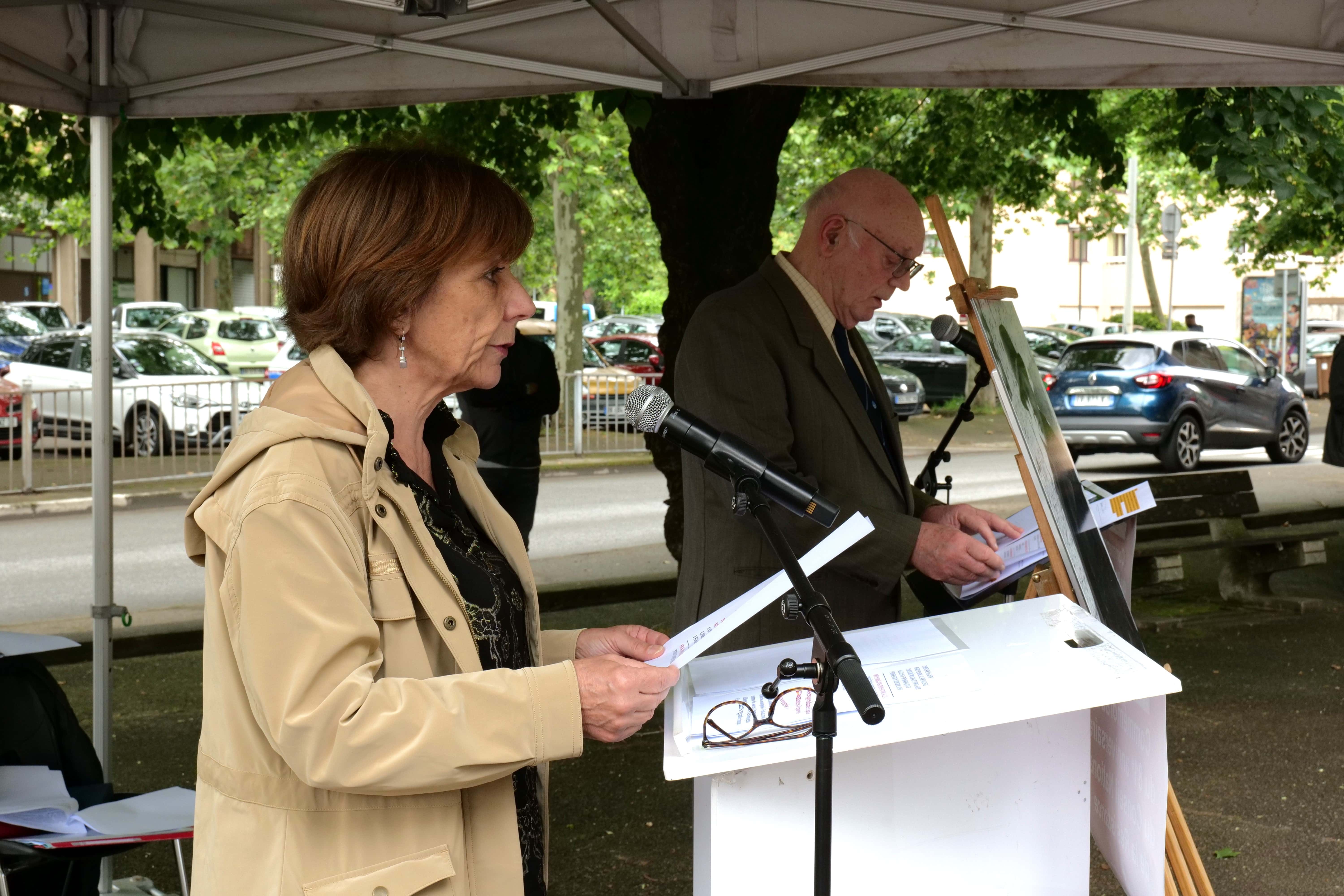 Jacqueline Madrennes, adjointe au devoir de mémoire, dans un discours sur le CNR.