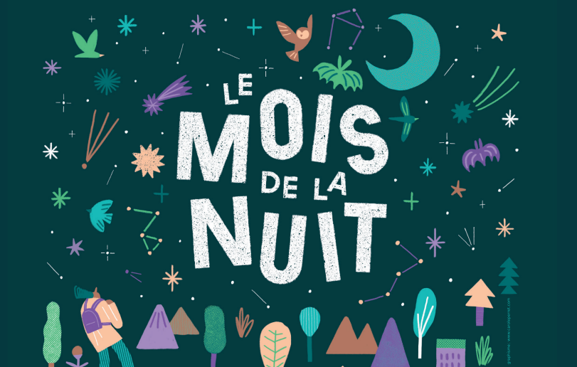 Visuel de l'évènement avec des pictogrammes d'éléments visibles la nuit : lune, étoiles, etc.