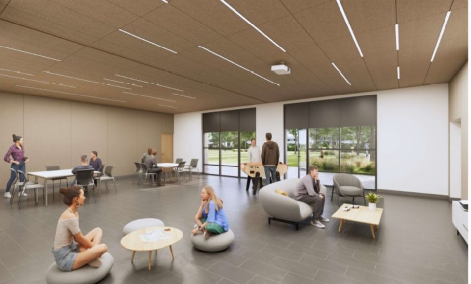 La Butte : vers un équipement plus ouvert La salle polyvalent créée à l'arrière du bâtiment, sur le façade sud, grâce à l'arasement de la butte végétale permettant la création du parc, sera notamment dédiée à l'accueil des jeunes.