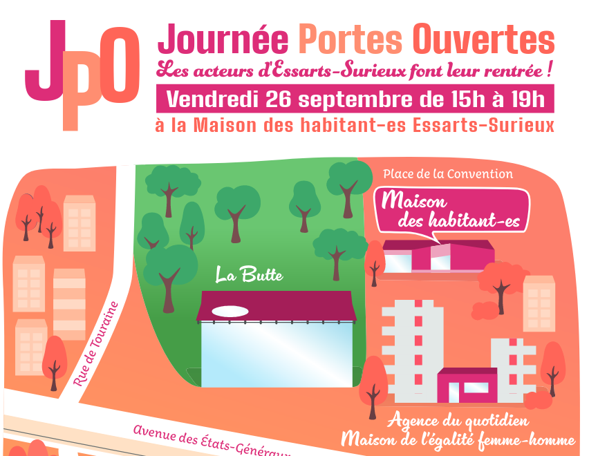 Affiche de la JPO avec un plan du quartier dessiné