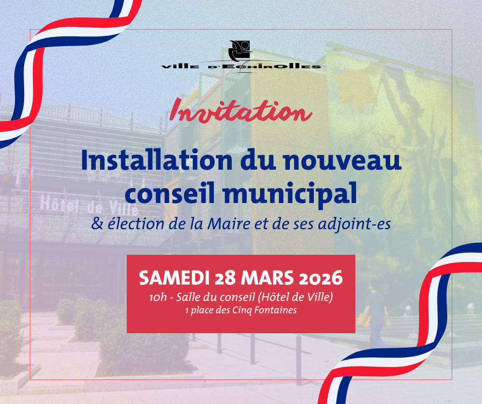 Photo de l'hôtel de Ville avec des rubans tricolores