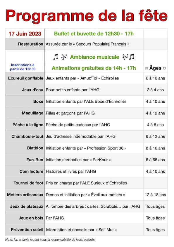 Programme de la fête