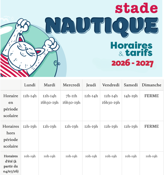 Horaires Stade nautique
