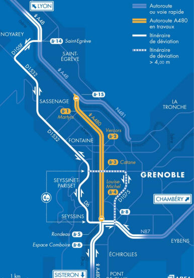 itinéraires de déviation A480 avril 2019