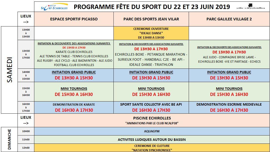 Planning fête du sport