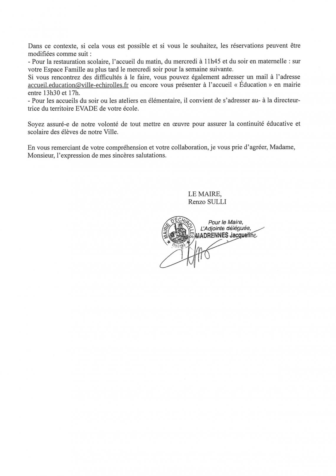 Courrier du maire au famille, en date du 22/02/21 concernant le nouveau protocole sanitaire. Courrier du maire au famille, en date du 22/02/21 concernant le nouveau protocole sanitaire.