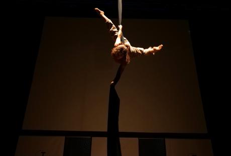 Une jeune sportive des Agrès du vent proposait un spectacle aérien de tissu.