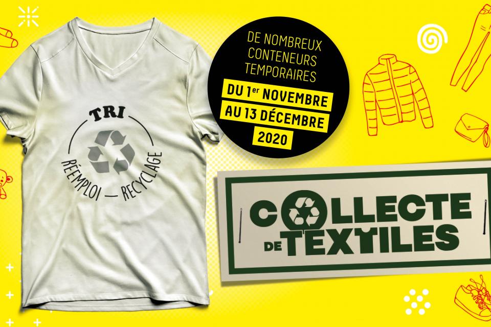 Affiche annonçant la collecte de textile du 1e novembre au 13 décembre 2020