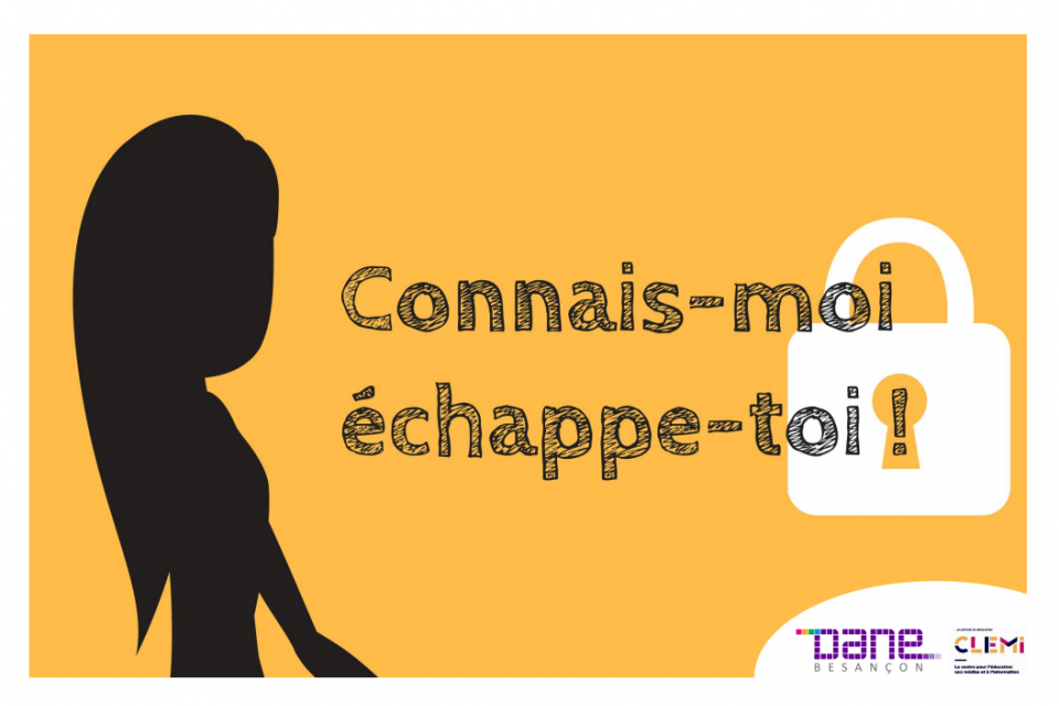 Visuel minimaliste avec titre de l'escape game et illustration d'un cadenas