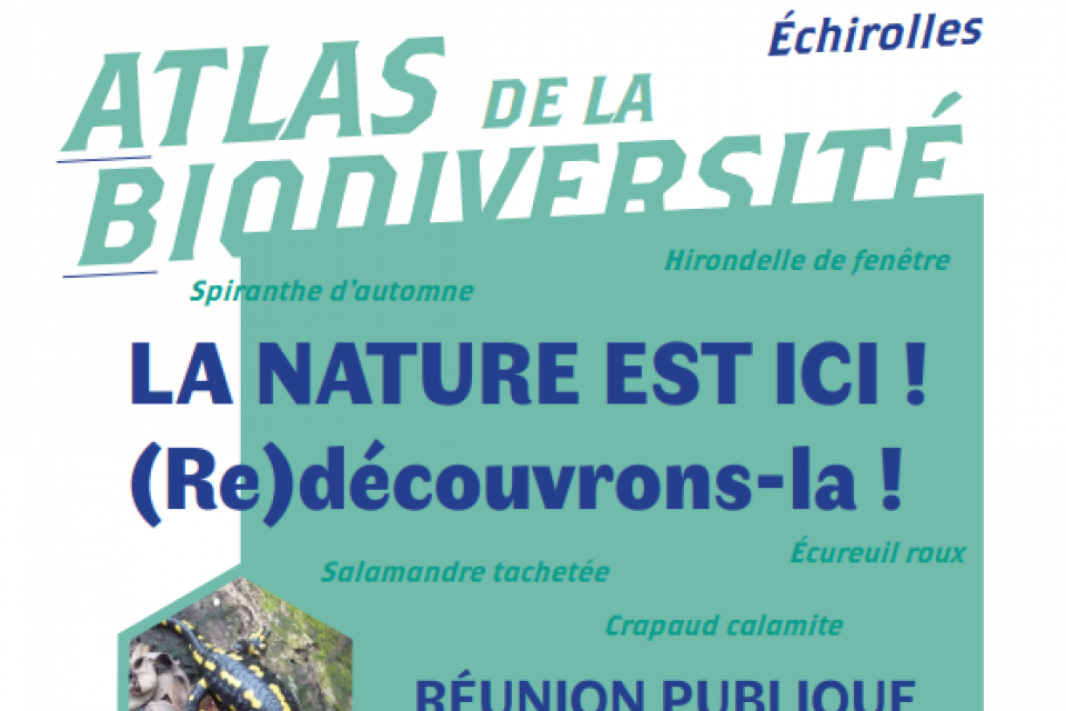 Affiche agenda pour la réunion publique sur l'Atlas de la Biodiversité Communale