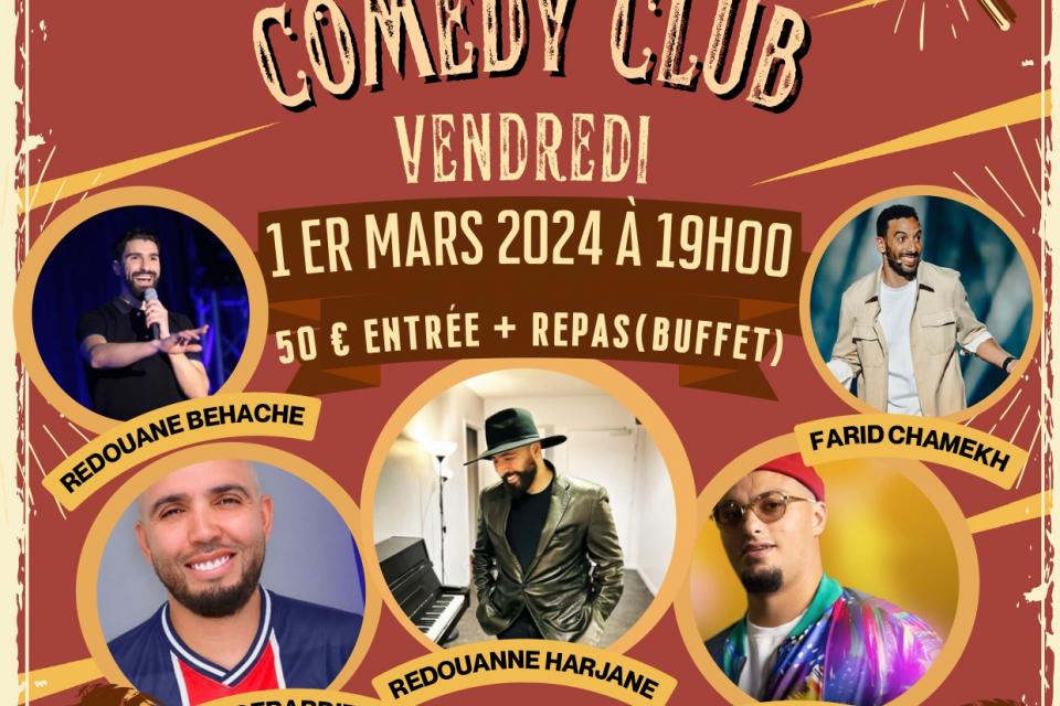 Affiche de l'événement avec les humoristes participants