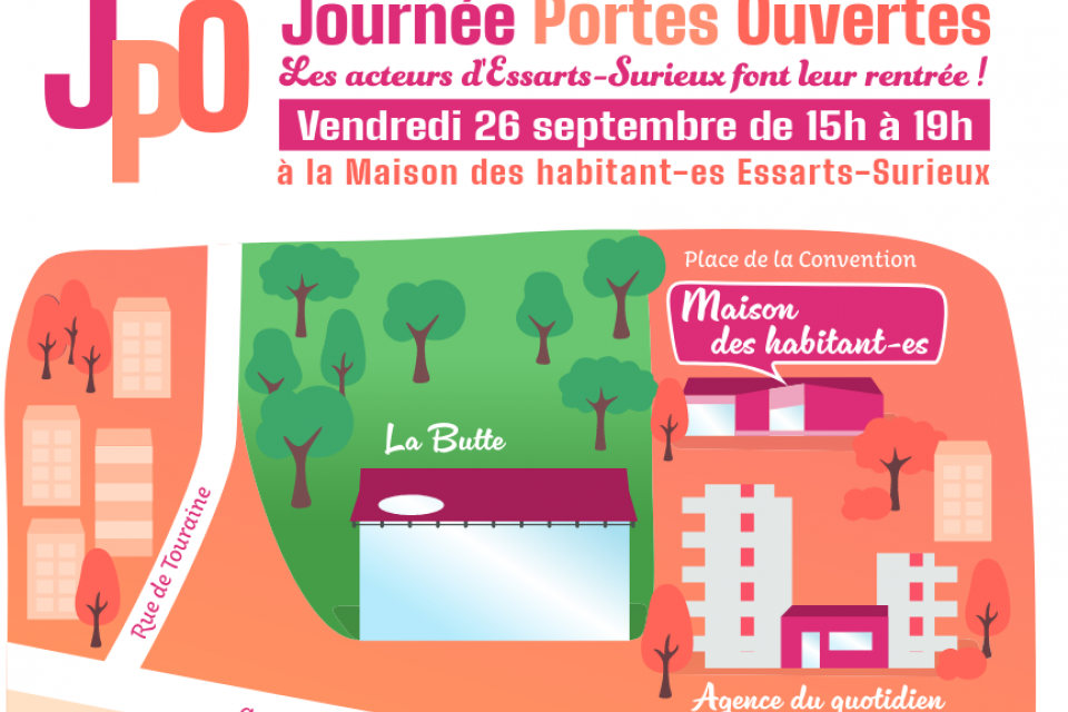Affiche de la JPO avec un plan du quartier dessiné