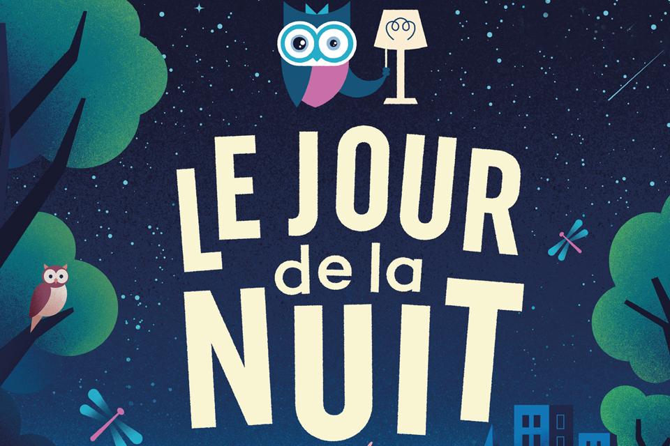 Visuel du Jour de la nuit (illustration d'un parc plongé dans le noir avec des oiseaux)