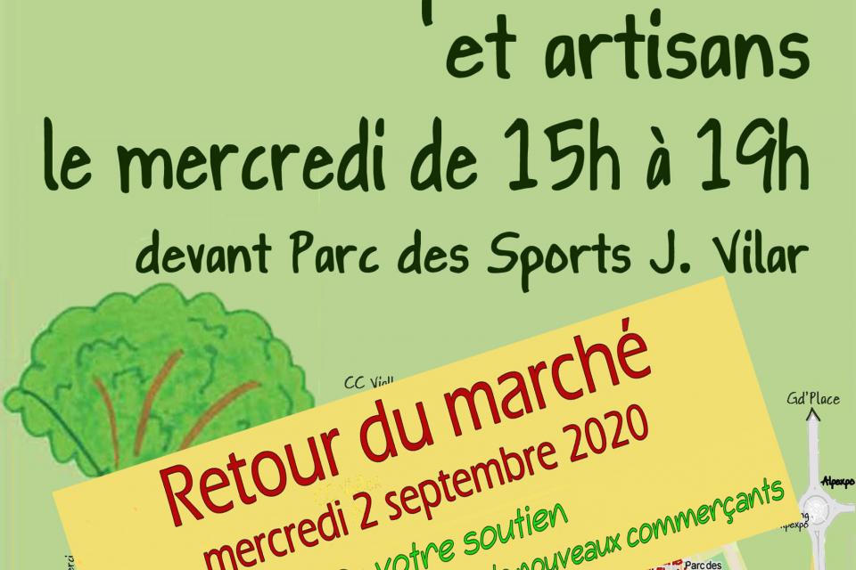 Affiche annonçant la reprise du marché Le P'tit Floréal