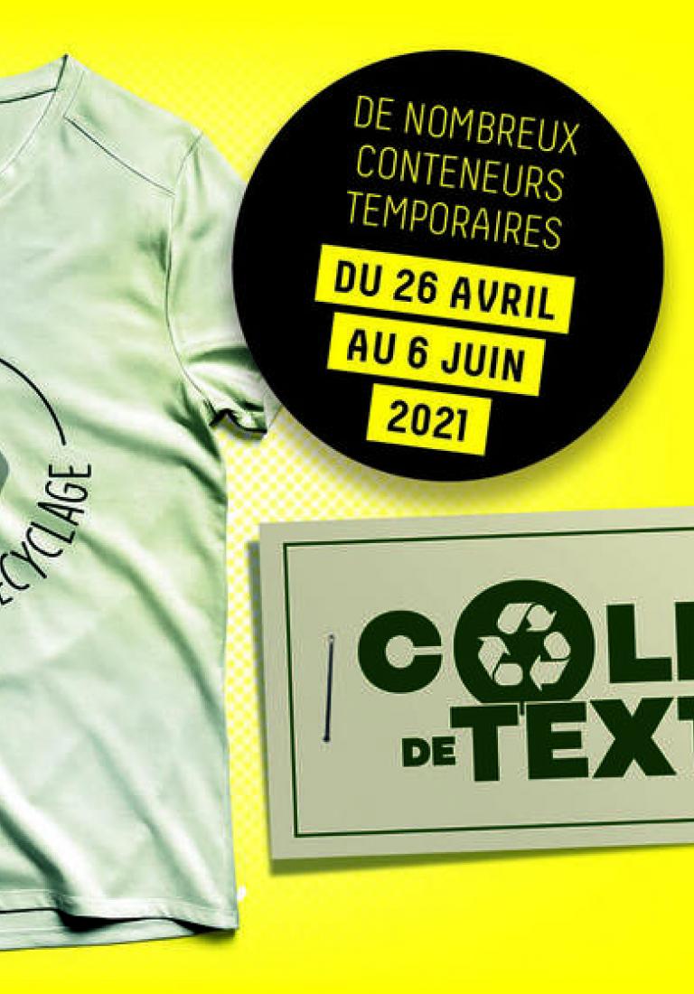 Affiche annonçant la collecte de textiles du 26 avril au 6 juin 2021